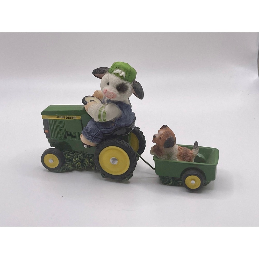 John Deere Enesco Figurine Id Go Anywhere With Moo Cow Tractor Dog 674524 1999